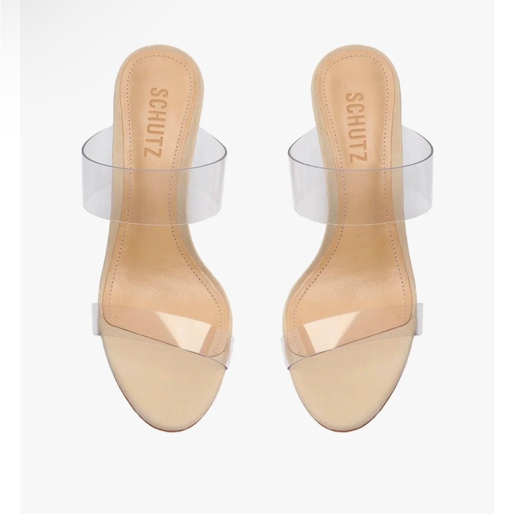 SCHUTZ Ariella Sandal |Double Clear Vinyl Straps |stiletto heel | in nude - Picture 3 of 13